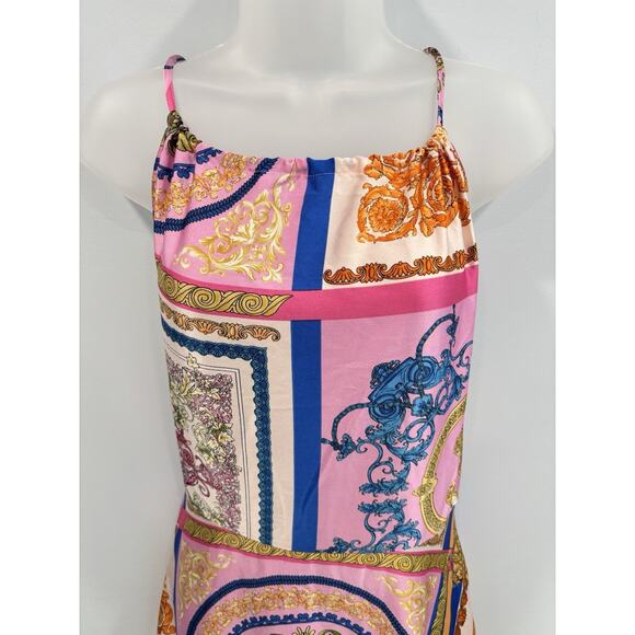 NEW AAKAA Boho Maxi Dress L Paisley Scarf Print Spaghetti Strap Wedding Guest - Picture 3 of 8